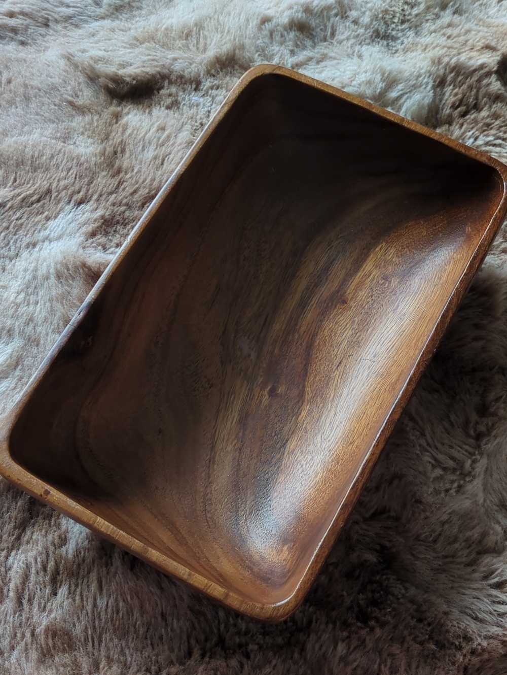 Acacia Wood Catch All Bowl Vintage MCM Warm Earthy Tone 12 X 7 Inches Monkey Pod
